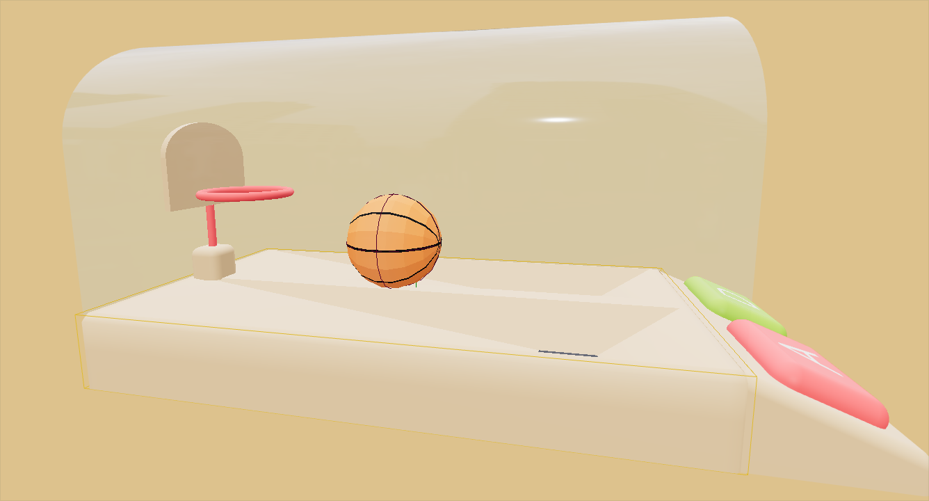 Screenshot of our scene with colliders for ball and table