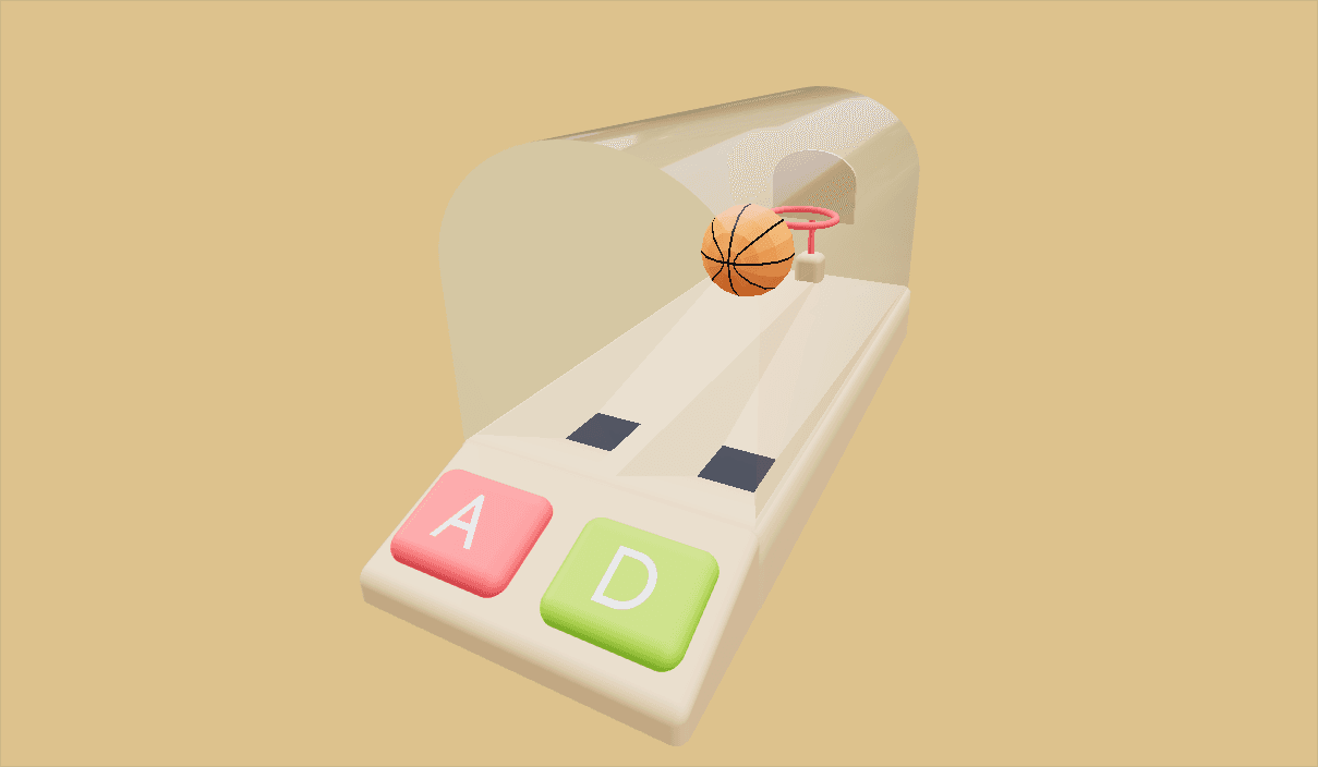 Screenshot of the 3D scene including the basketball and the table of our game